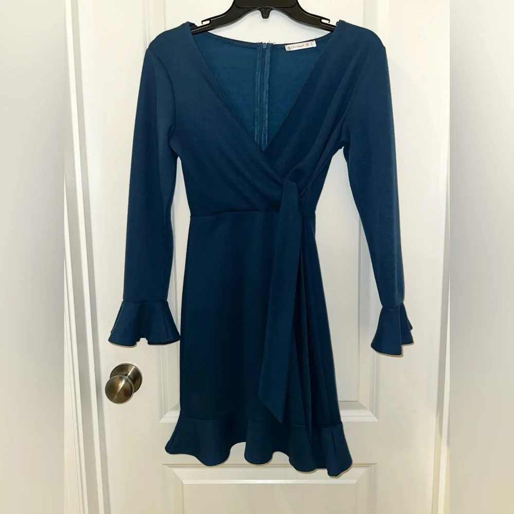 R.Vivimos Dark Teal Blue Winter Long Sleeve Sweater Dress Sz S 4/6
